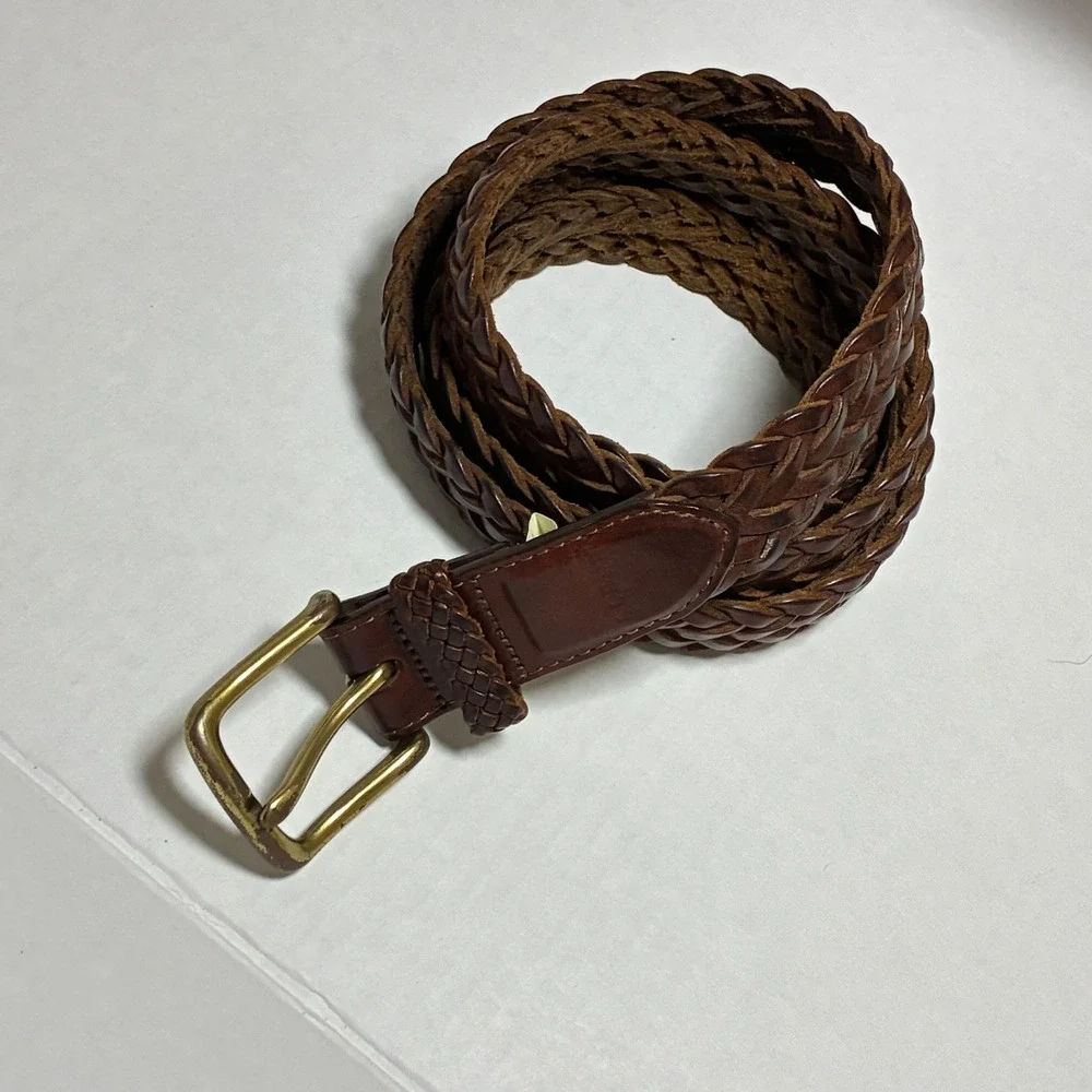 Vtg LL Bean Braided Leather Belt 44 Green Brown Heritage Preppy Gorpcore Y2K 90s